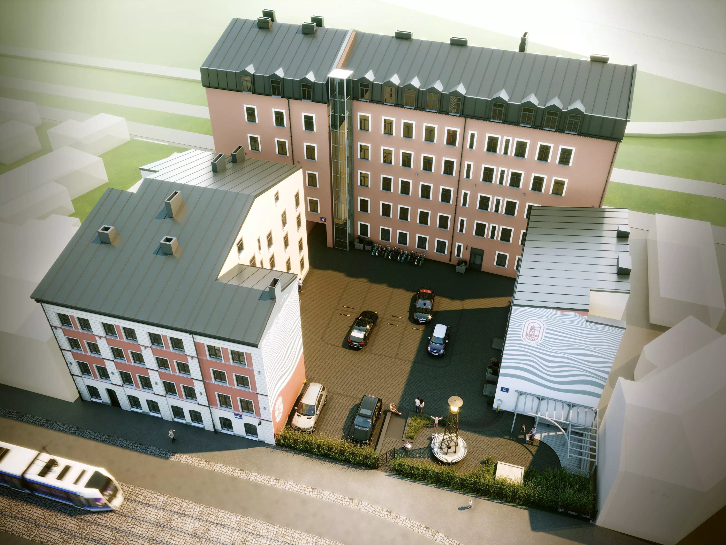 Rēdera Nami ēkas vizualizācija no augšas